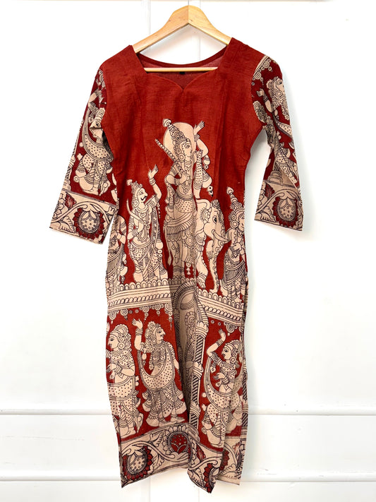 Red Kalamkaari Printed Kurthi