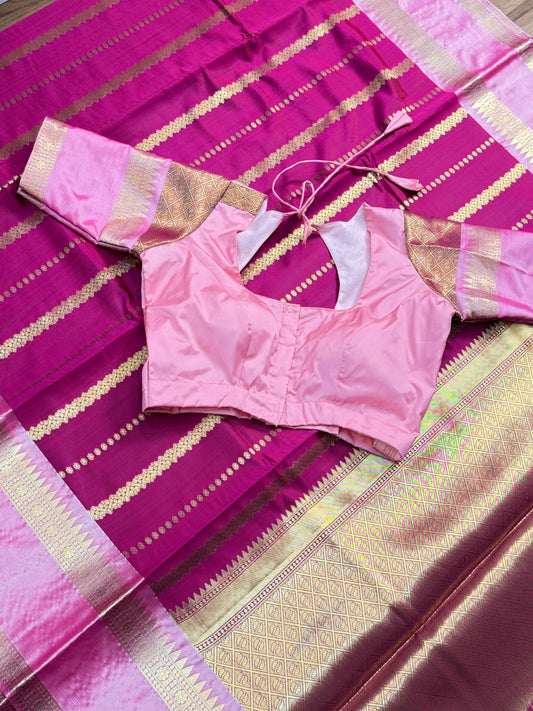 Pink Semi Kathan Saree With Stitched Blouse Combo