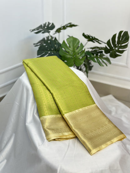 Neon Green Semi Silk Saree with Work Blouse Combo