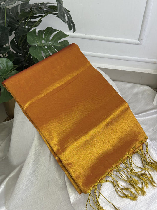 Golden Orange Tissue Poly Silk Saree