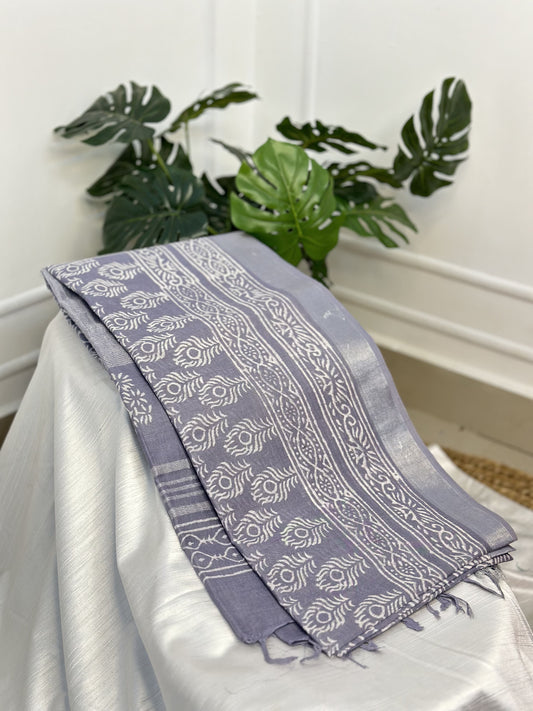 Grey Cotton Saree