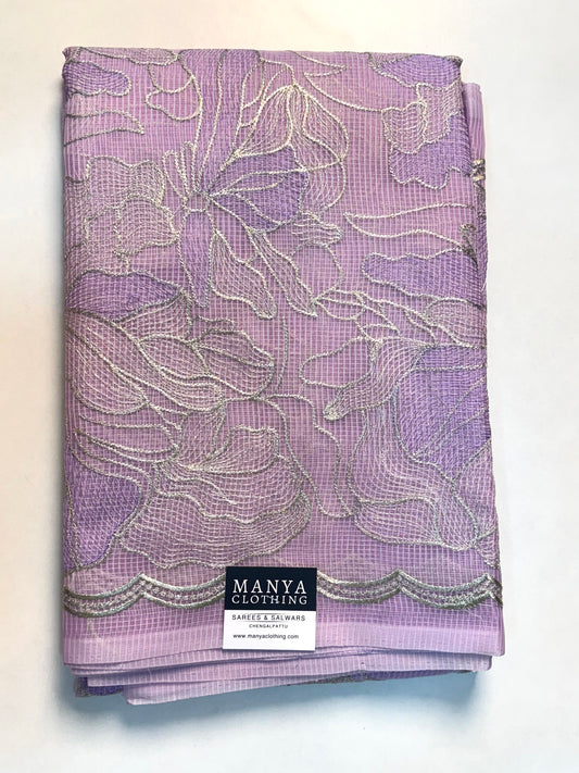 Lavendar Kota Cotton Embroidered Saree