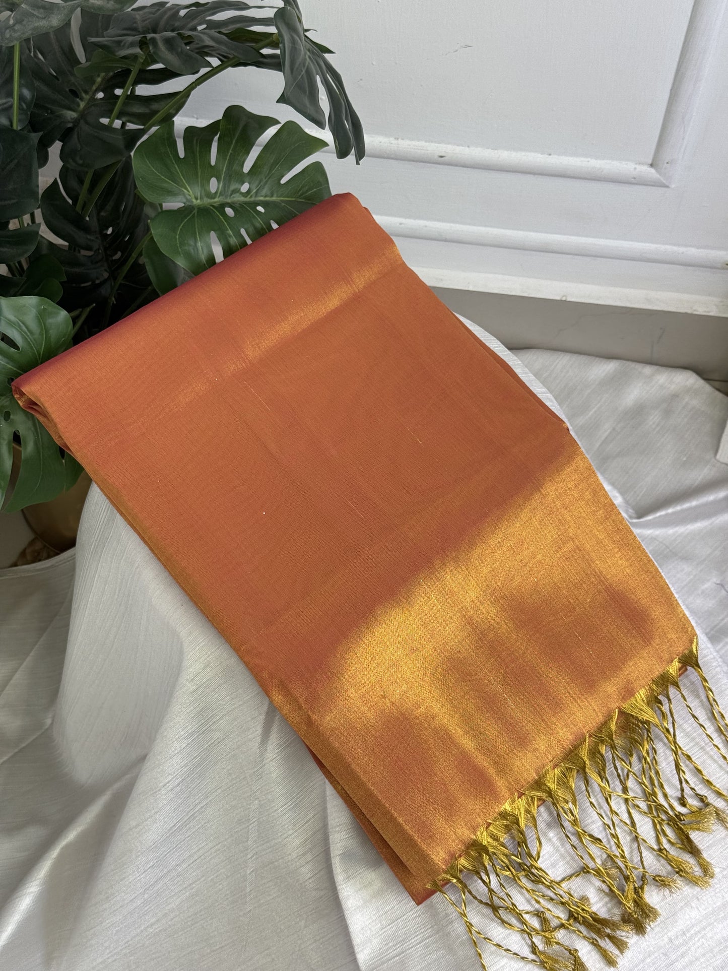 Rose Gold Tissue Poly Silk Saree