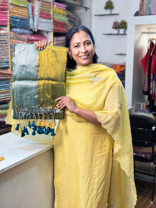 Golden Rama Green Plain Tissue Saree