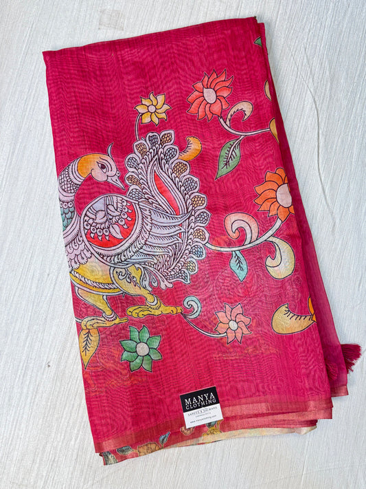 Pink-Linen Cotton Saree