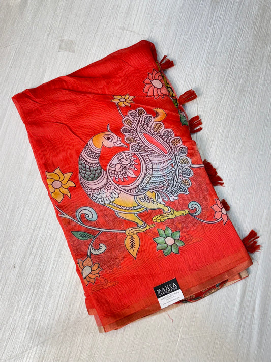 Red-Linen Cotton Saree