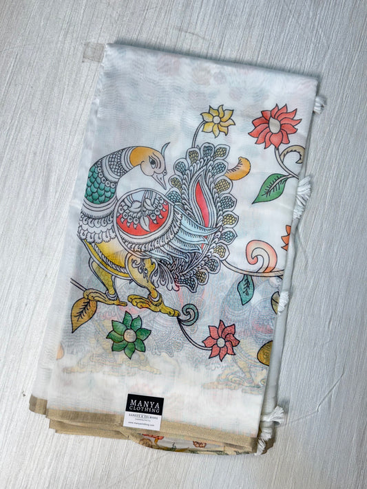 White-Linen Cotton Saree