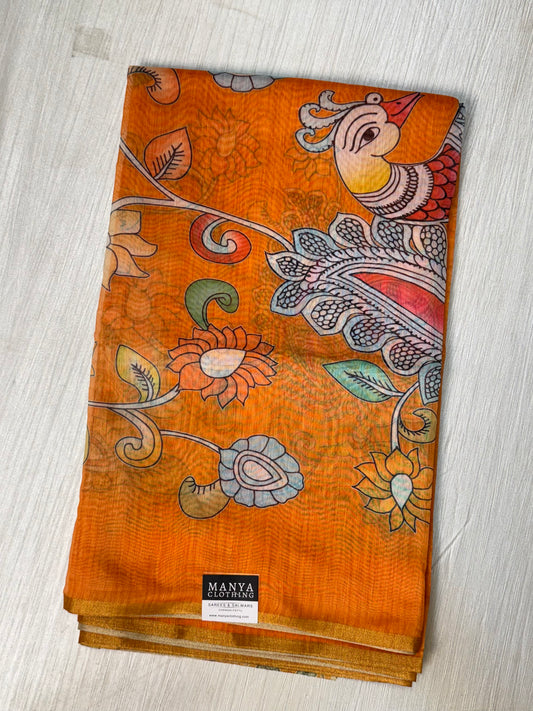 Orange-Linen Cotton Saree