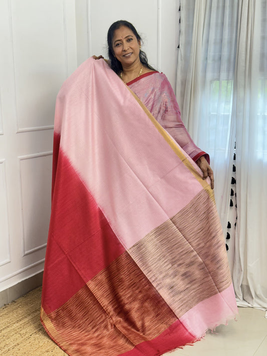 Light Pink with Red Kota Cotton Saree
