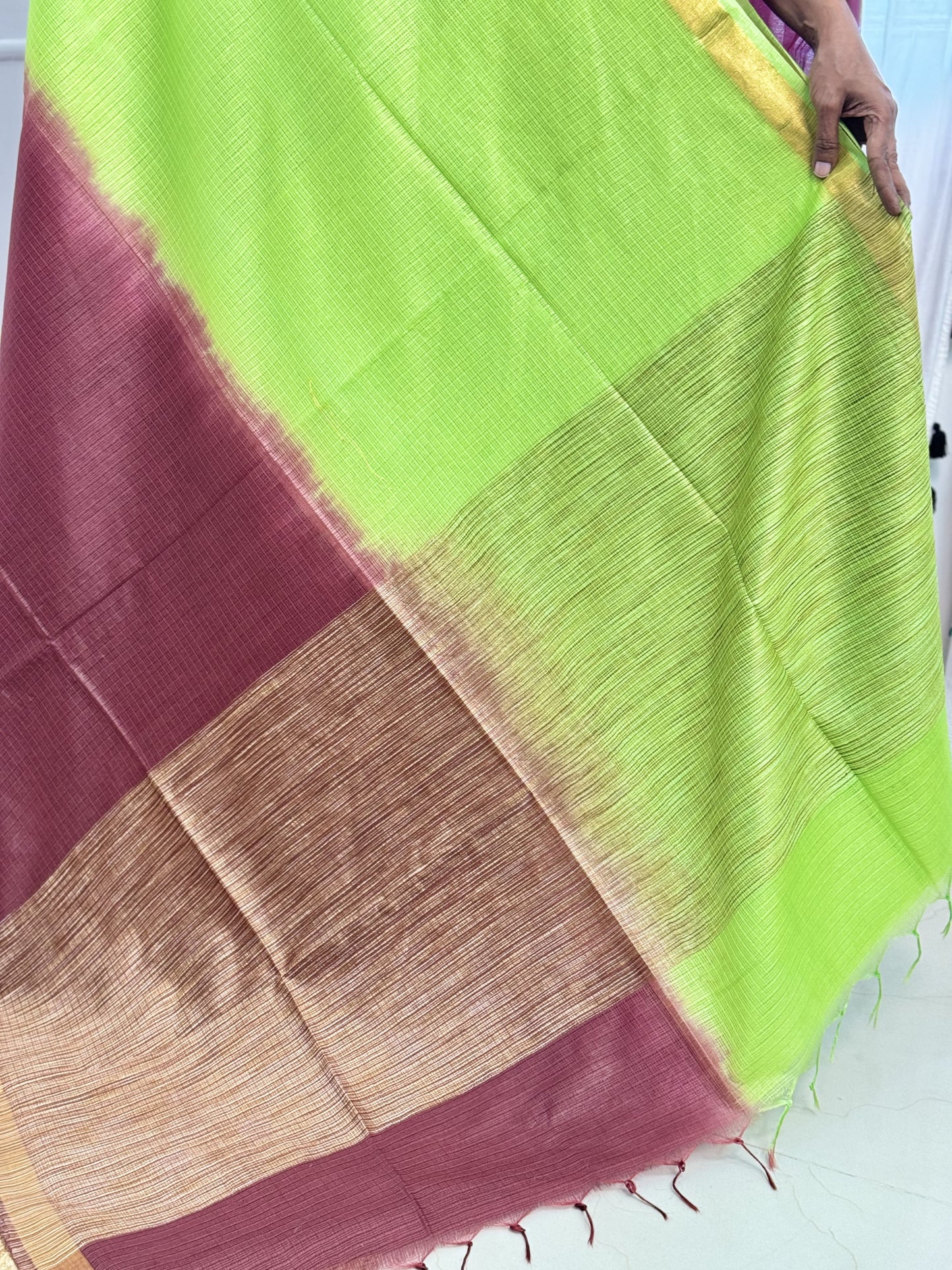 Green with Maroon Kota Cotton Sarees