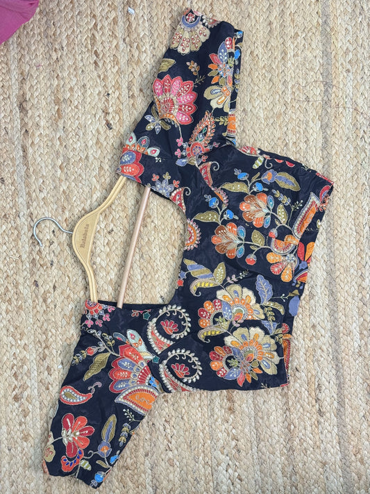Black Crepe Silk Blouse Stitched.