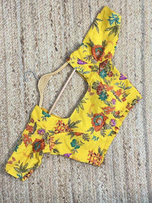 Yellow Crepe Silk Blouse Stitched.