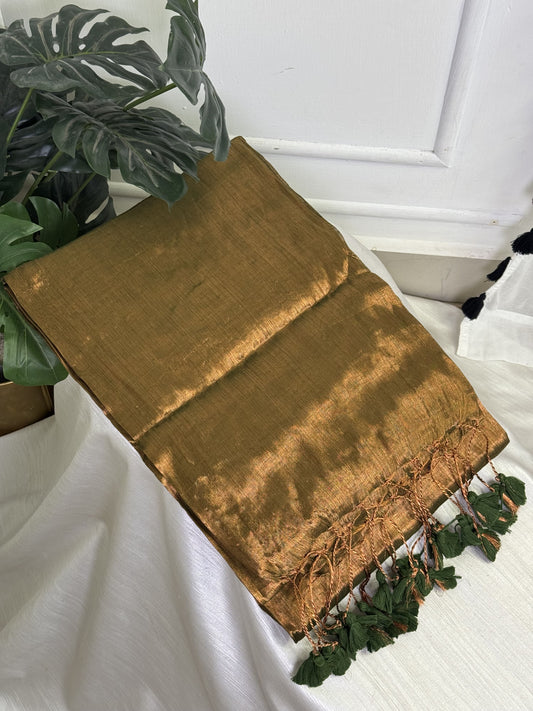 Copper Green Plain Tissue Saree