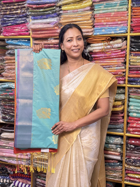 Sea Blue Soft Silk Saree