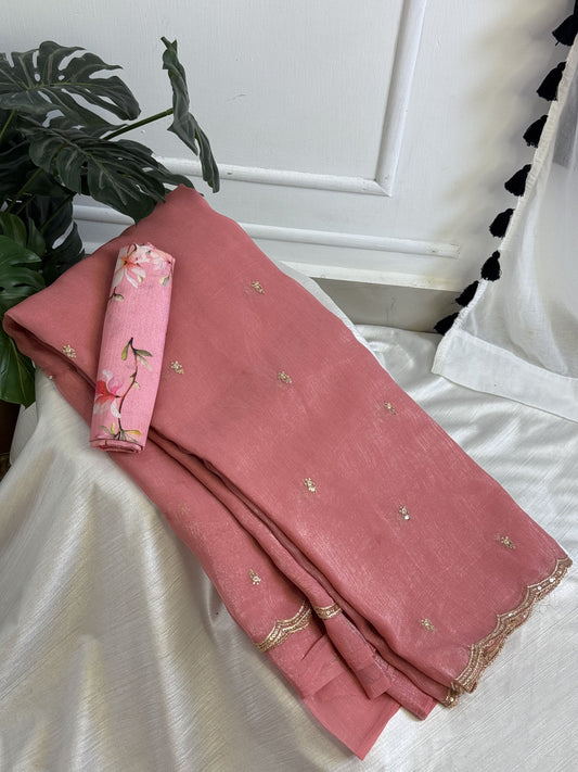 Pink Chiffon Saree