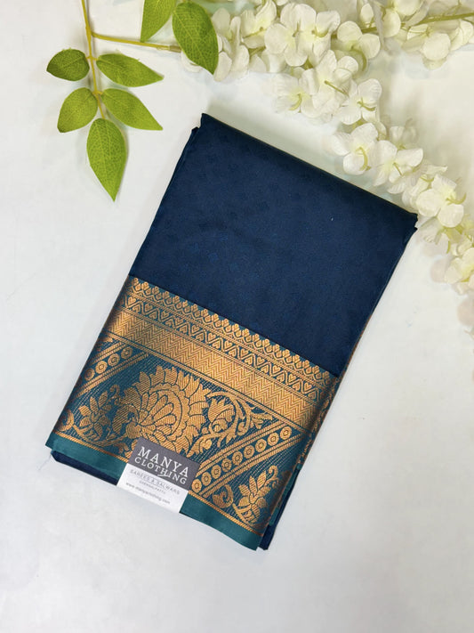 Peacock Blue Semi Silk Saree