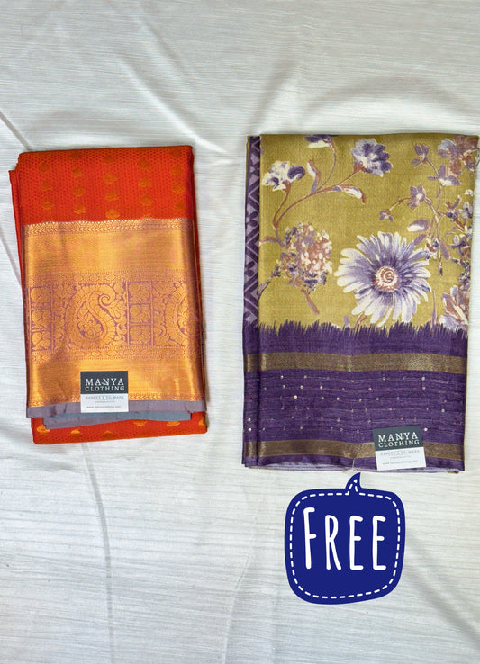 Orange Semi Silk Saree