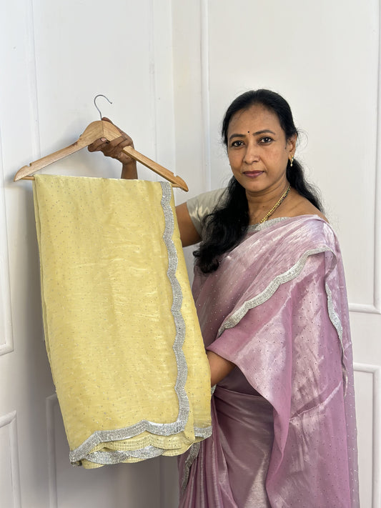 Yellow Chiffon Tissue Saree