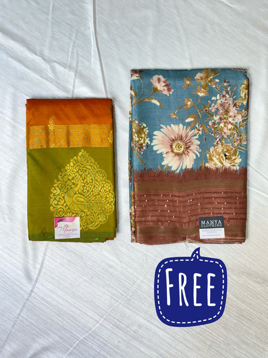 Orange Semi Silk Saree