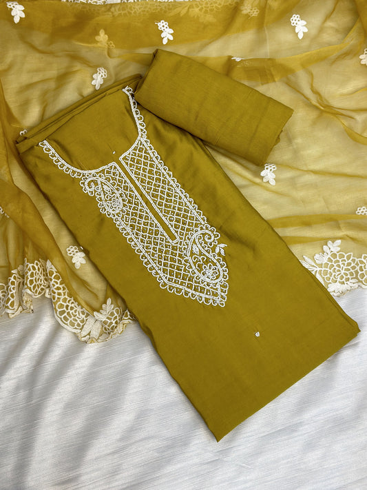 Yellow Unstitched Salwar Suit