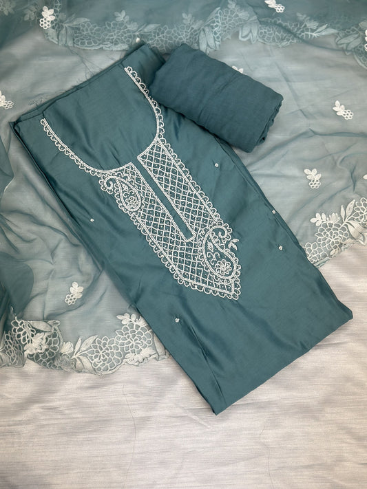 Teal Blue Unstitched Salwar Suit