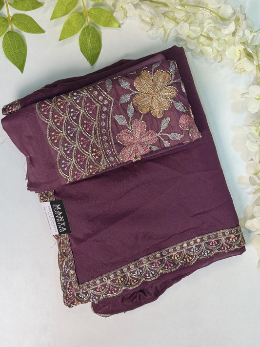 Dark Mauve Designer Saree