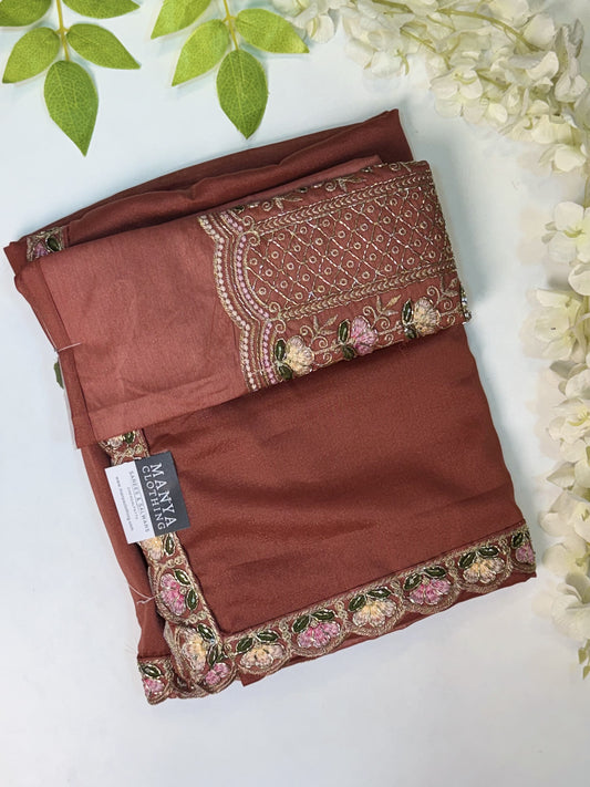 Burnt Brick Designer Saree