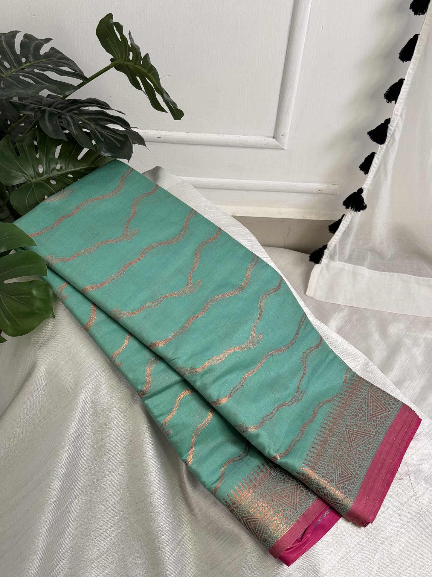 RamaGreen Pink Semi Katan Silk Saree