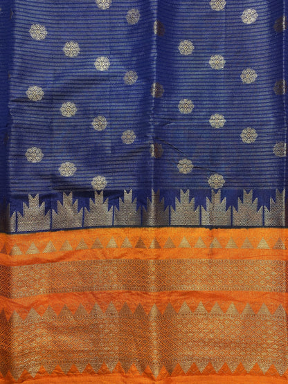 Navi Blue & Orange Warm Silk Saree