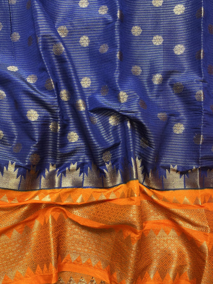 Navi Blue & Orange Warm Silk Saree