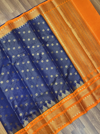 Navi Blue & Orange Warm Silk Saree