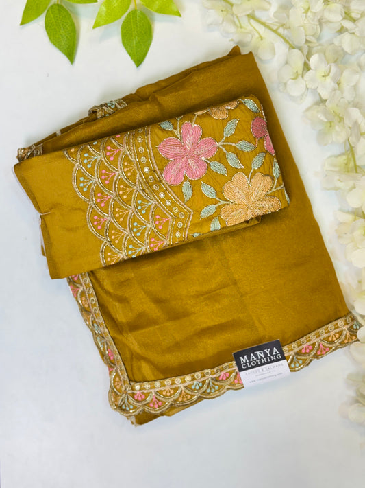 Mustard Yellow  Designer Saree
