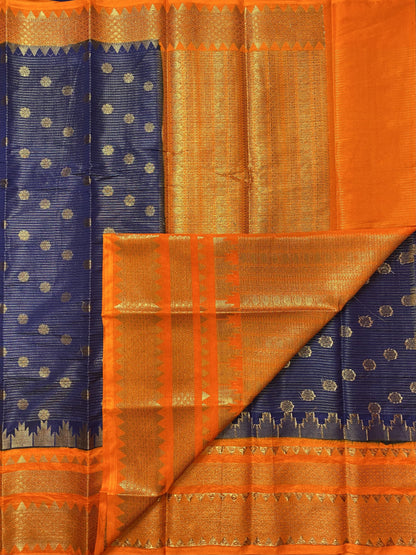 Navi Blue & Orange Warm Silk Saree