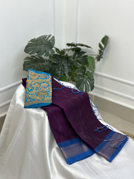 Purple Blue Cotton Saree