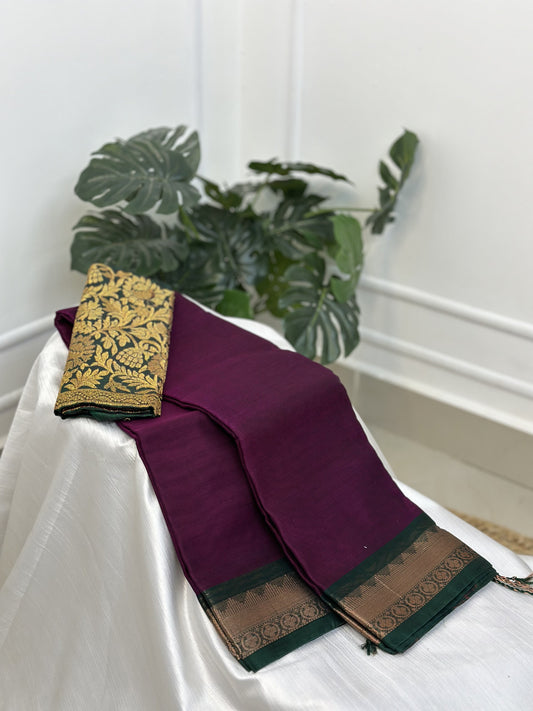 Purple Green Cotton Saree