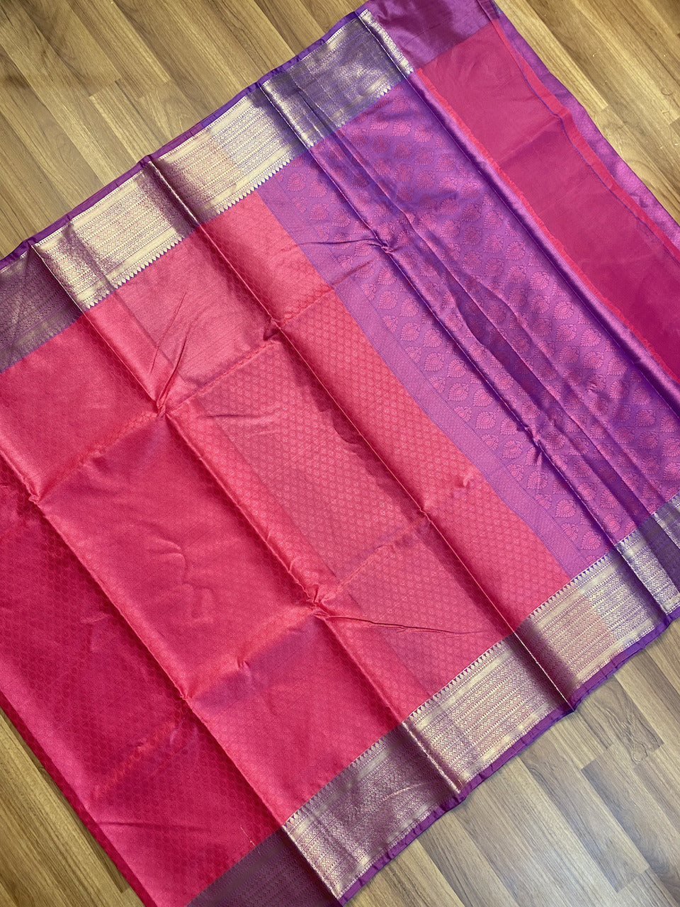 Pink & Purple Kora Muslin Saree