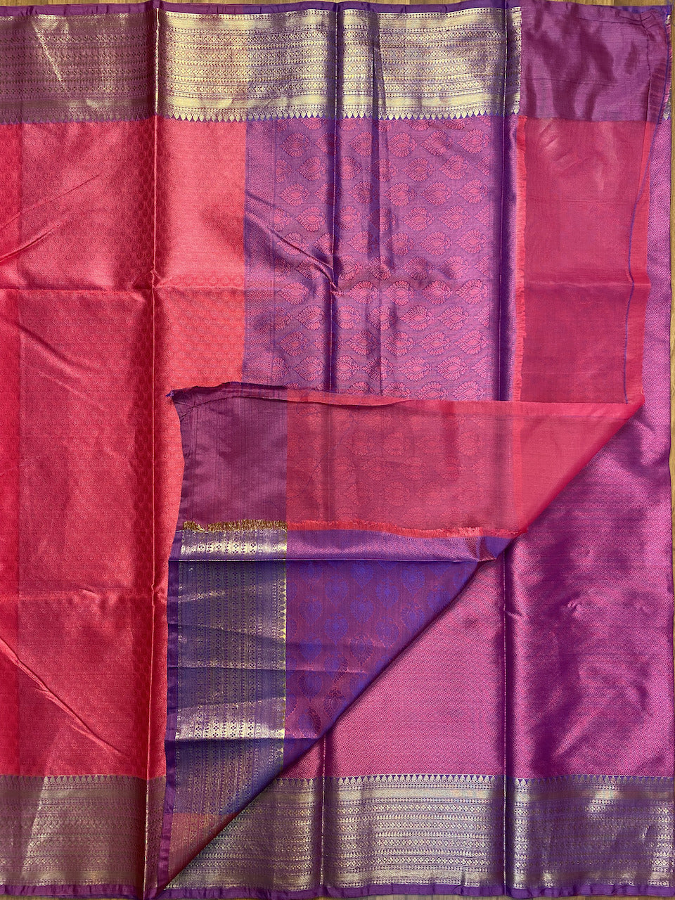 Pink & Purple Kora Muslin Saree