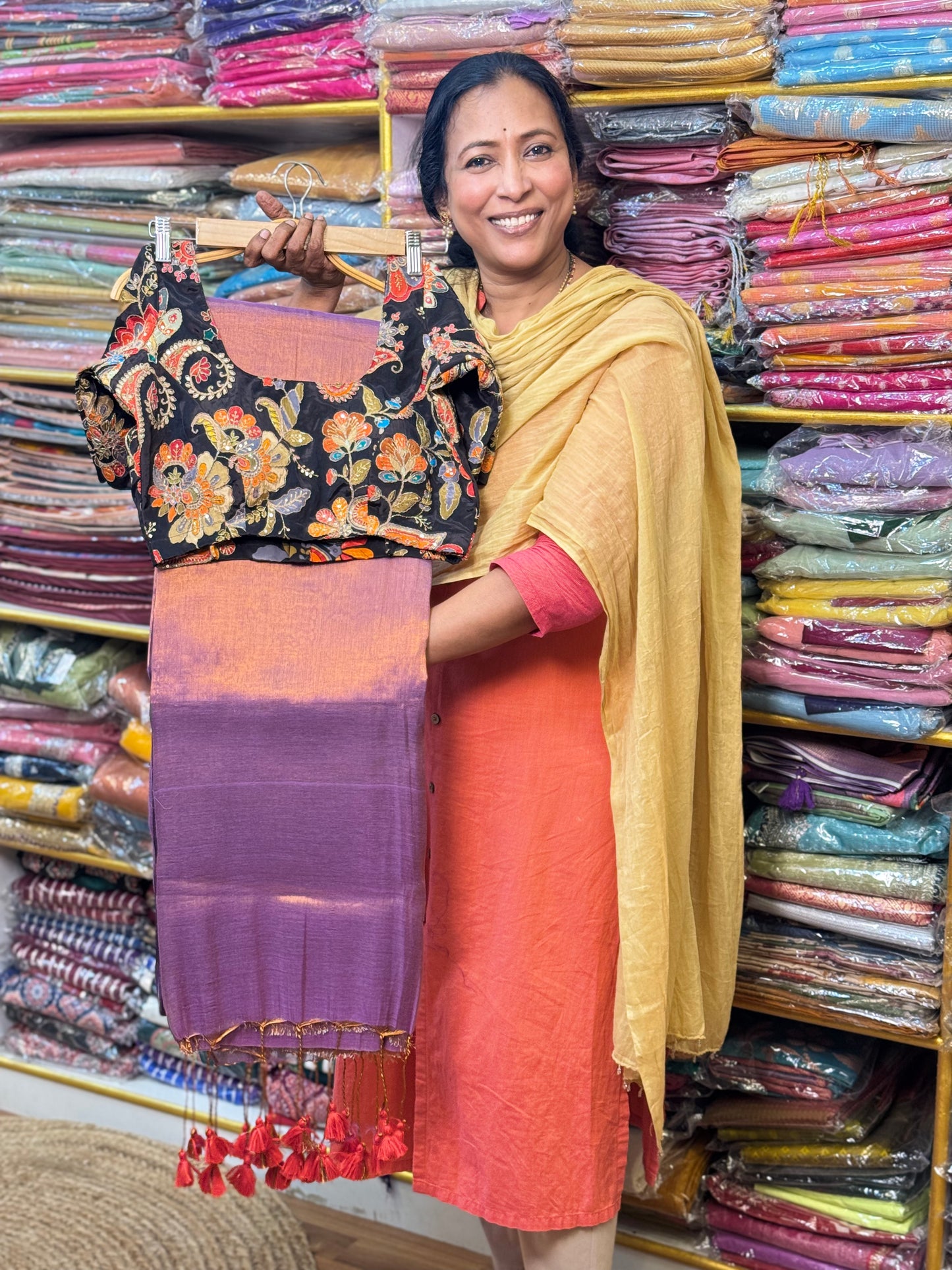 Light Purple Plain Khadi Tissue Saree with Stitched Blouse