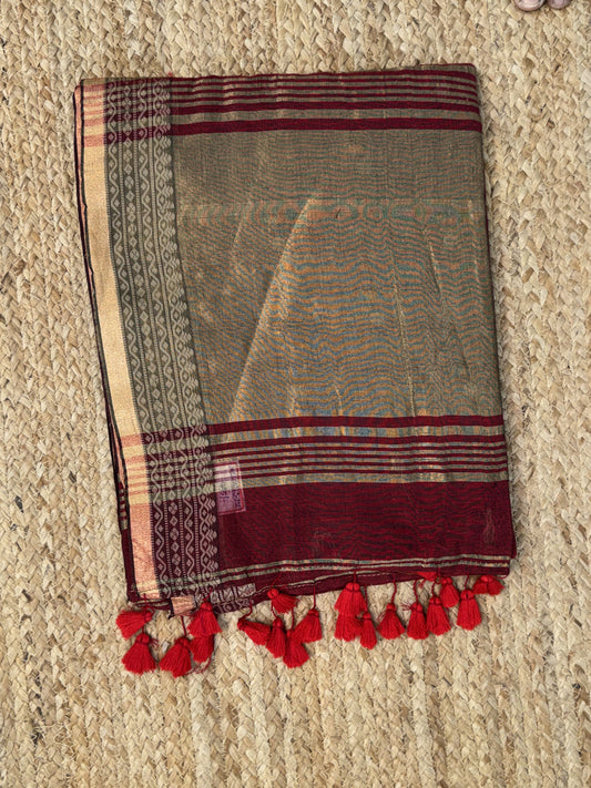 Maroon Cotton Saree
