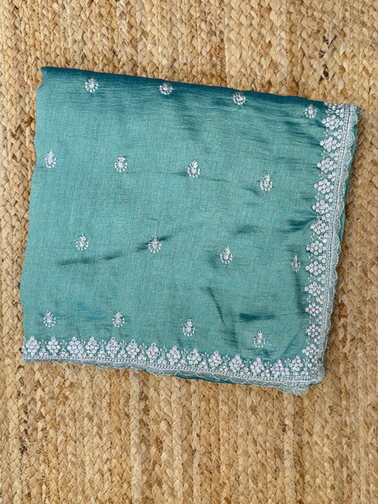 Sea Green Georgette Designer Saree
