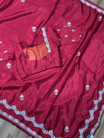 Pink Designer Saree with Stitched Blouse