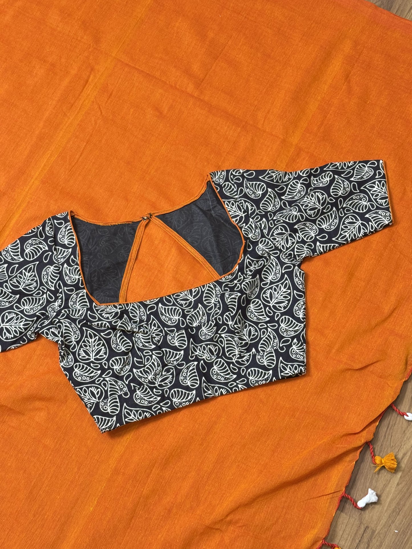 Orange Khadi Cotton Saree with Stitched Blouse