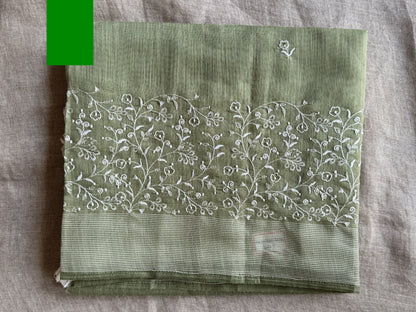 Pista Green Linen Cotton Saree