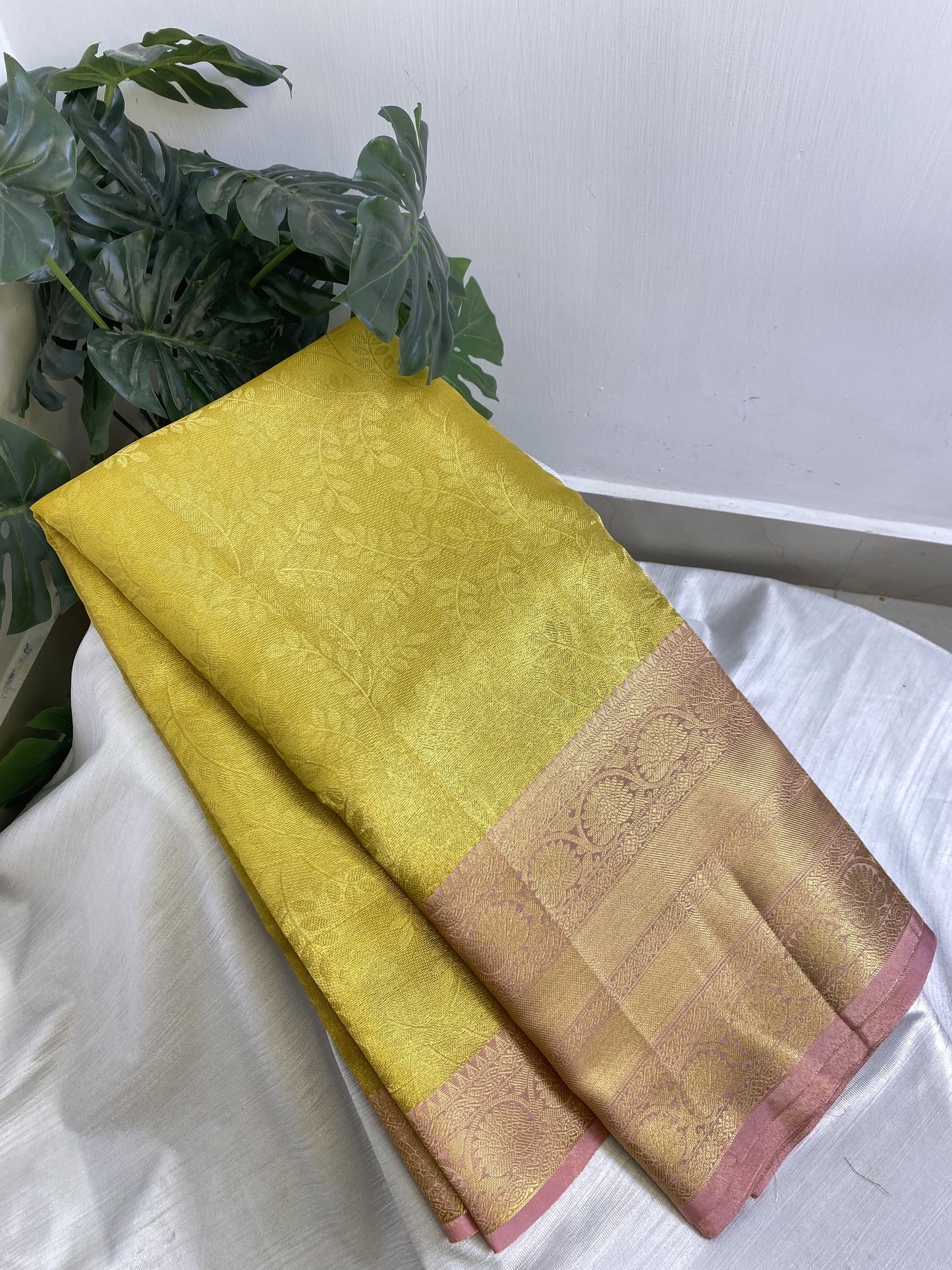 Yellow Pink Tissue Saree