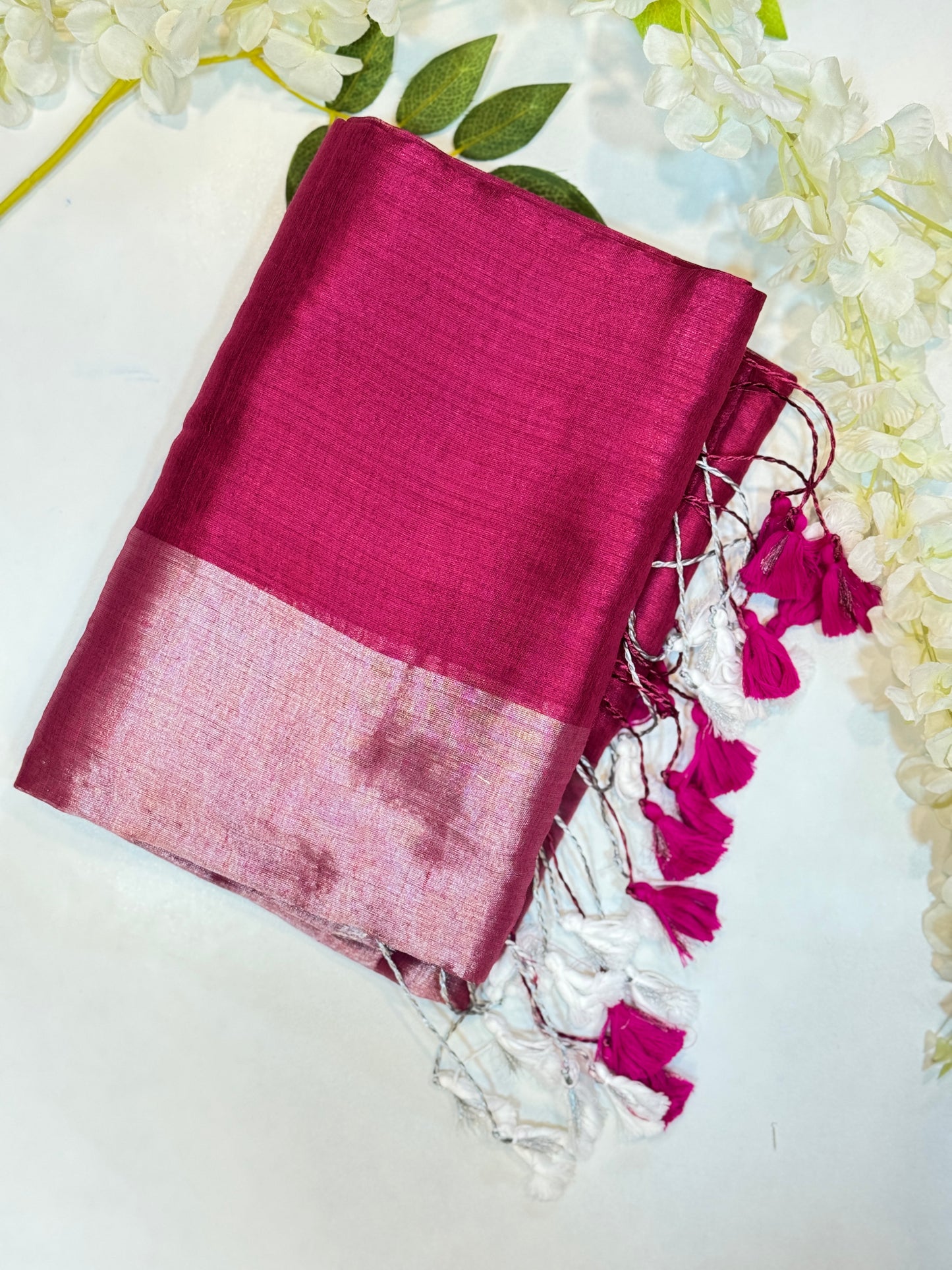 Pink Dual Plain Tissue Saree