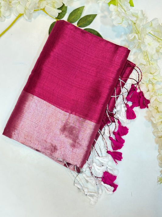 Pink Dual Plain Tissue Saree