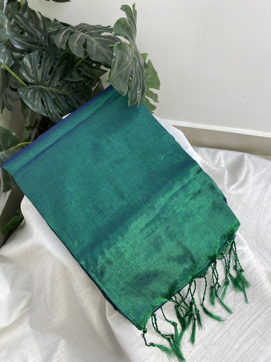 Peacock Green Plain Tissue Saree