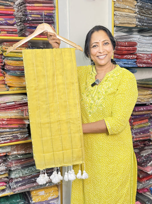 Lime Yellow Pure Mul Cotton Saree