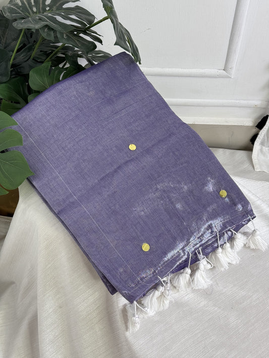 Light Lavender Plain Coin Tissue Saree