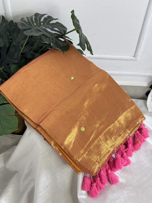 Light Pink Plain Coin Tissue Saree